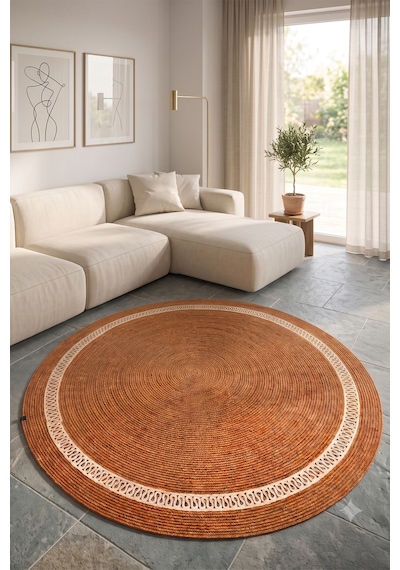 Jüt Hasır Yuvarlak Kilim Halı Yolluk Dekoratif Örgü Halı Doğal Görünümlü Bohem Kilim Salon Oturma Odası Balkon Mutfak Yatak Odası Koridor 7252bambukrem