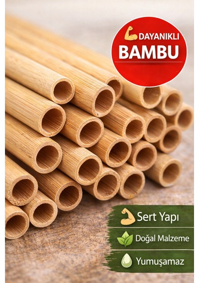100 Adet Bambu Pipet 9mm X 20cm Kalın Smoothie Pipeti Doğal Çevre Dostu