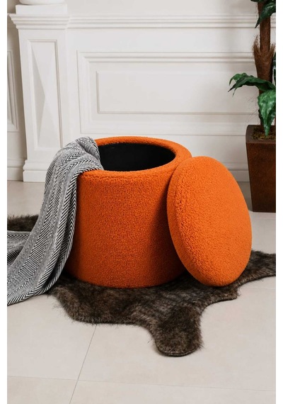 Pufly Peluş Çok Amaçlı Dekoratif Puf Koltuk Dekoratif Puf Puf Kapaklı Turuncu Turuncu 3