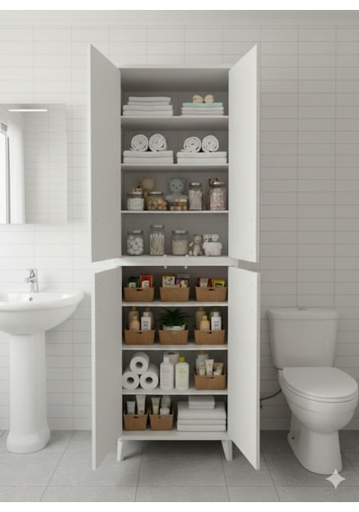 Urla Banyo Dolabı,havlu Dolabı Banyo Mobilyaso Beyaz