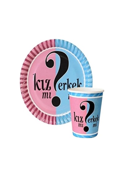 Yazılı Karton Tabak Bardak Set Kızmı Erkekmi 8li