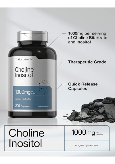Horbaach Choline Inositol 1000mg 200 Capsules Non-gmo, Gluten...