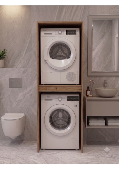 Netto Çamaşır & Kurutma Makine Dolabı Çok Amaçlı Dolap Banyo Dolabı Atlantik Çam