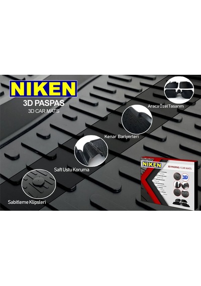 Niken 3d Kaliteli Tpe Oto Paspas Siyah Renk Hyundai Santafe 2006 İle Uyumlu