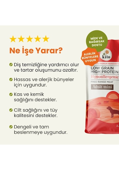 Kito Doğal Besi Kuzu Etli Yetişkin Mini Irk Köpek Maması 2.5 KG