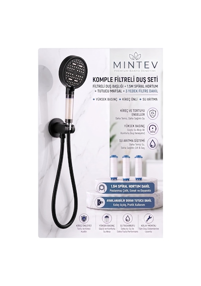 Pureflow Komple Set 6 Fonksiyonlu Filtreli Duş Başlığı El Duşu Siyah Duş Hortumu Ve Mafsal + 3 Adet Yedek Filtre Hediyeli Çok renkli