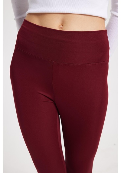 Tudors Kadın Slim Fit Dar Kesim Scuba Kumaş Beli Lastikli Bordo Tayt-42441 Bordo