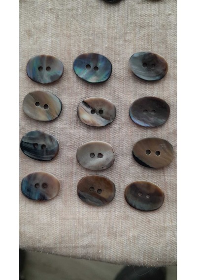 Doğal Siyah Hakiki İnci Midye Kabugu Düğme -14x19 Mm 12 Adet