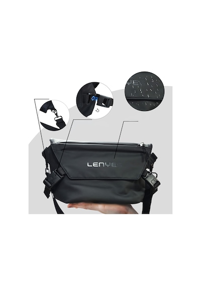 Lenyes Lb563 Dreamer Crossbody Serisi Su Geçirmez Deri Tasarımlı Çapraz Vücut Çantası Siyah Siyah