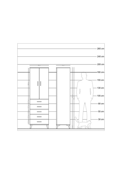 Hyperion Dolap Tek Raflı 5 Çekmeceli Tek Askılı 60x44x195 Aytaşı-antrasit Aytası