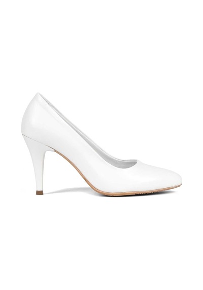 Kadın Beyaz İnce Topuklu Deri Stiletto