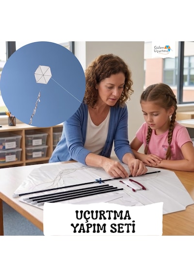Uçurtma Yapım Seti / Naylon Altıgen / Plastik Çıtalı / Beyaz