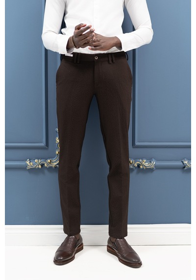 Ecer Regular Fit Yan Cepli Kışlık Gofre Kumaş Pantolon Koyu Kahve