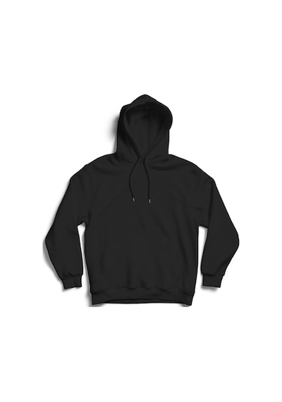 Düz - Baskısız Unisex %100 Pamuk Siyah Kapüşonlu Sweatshirt Siyah