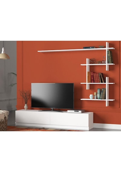 Dekorister Ahenk Duvar Raflı Tv Ünitesi Beyaz