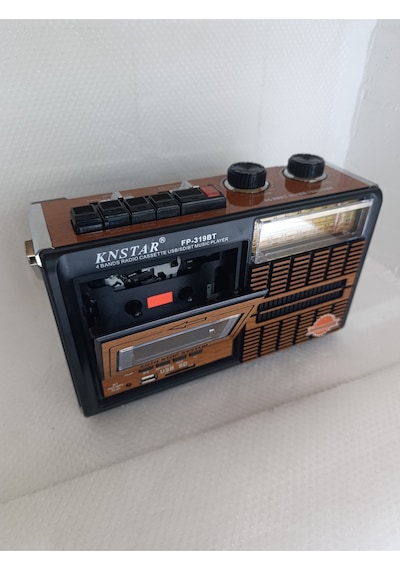 Nostalji Radyo Kaset Çalar Bluetooth Hoparlör Klasik Radyo - Kahverengi- Tek Ebat