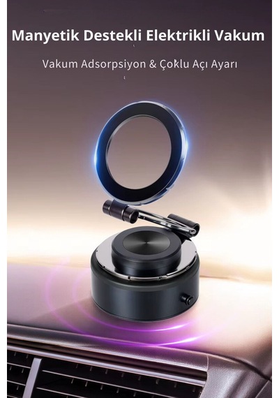 Wearfitpro Güçlü Mıknatıslı 360 Derece Dönebilen Ev Araba Her Alana Uyumlu Elektrikli Vantuz Cep Telefon Tutucu Gri