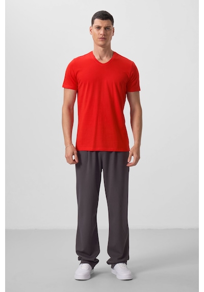Tommy Life Fiesta Basic Kısa Kol Standart Kalıp V Yaka Erkek T-shirt - 87912 Kirmizi
