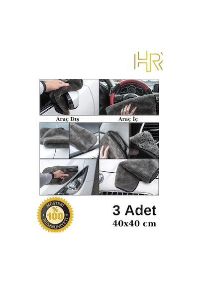 3 Adet Mikrofiber Leke Bırakmaz Araç Yıkama Kurulama Bezi 40x40cm
