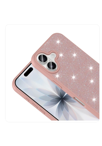 Apple iPhone 17 Uyumlu Darbeye Karşı Dayanıklı Taş Detaylı Melt Silikon Kılıf Pembe
