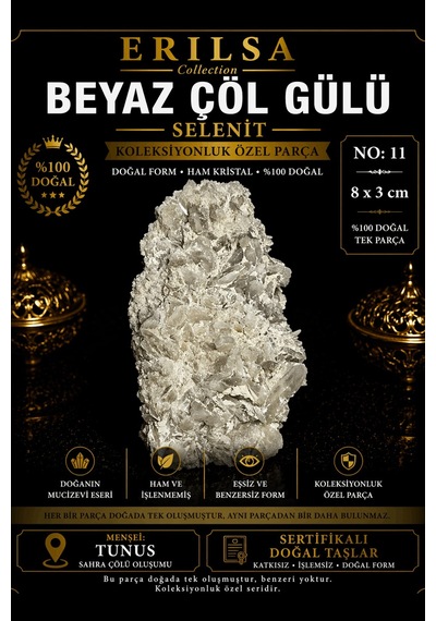Sertifikalı Beyaz Çöl Gülü Selenit Taşı Kütle - 8x3 Cm Koleksiyon