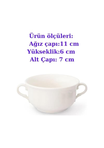 Tr Güral Porselen Çift Kulplu Çorba Kasesi, 11 Cm Ağız Çapı, Beyaz Krem Genel