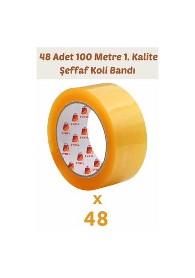 48 Adet 100 Metre Hotmelt Koli Bandı 1. Kalite Şeffaf Renkli, Güçlü Yapışkan, Kağıda Yapışır 48