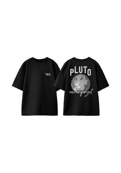 Thewert Pluto Never Forget 1 Tasarım Sırt Baskılı Pamuk Siyah Oversize T-shirt