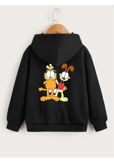 Moda Assema Çocuk Unisex Kapüşonlu Ön Ve Arka Garfield Baskılı Sweatshirt - Siyah Çok Renkli Moda Assema Çocuk Unisex Kapüşonlu Ön Ve Arka Garfield Baskılı Sweatshirt - Siyah Çok Renkli