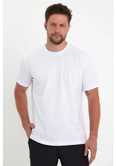 Barlashive Erkek Düz T-shirt Kısa Kol Bisiklet Yaka Regular Fit Rahat Kalıp Günlük Tişört - Beyaz Çok Renkli