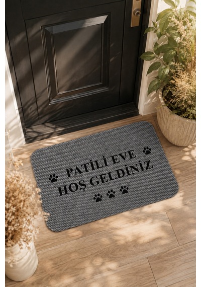 Hoşgeldiniz Desenli Kapı Önü Halı Paspas 40 X 60 Cm Gri