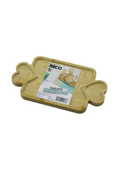 İbico İ22-178 Dikdörtgen 3 Bölmeli Ahşap Bambu Servis Sunum Tepsisi & Tahtası 25 X 14 X 1.4 Cm