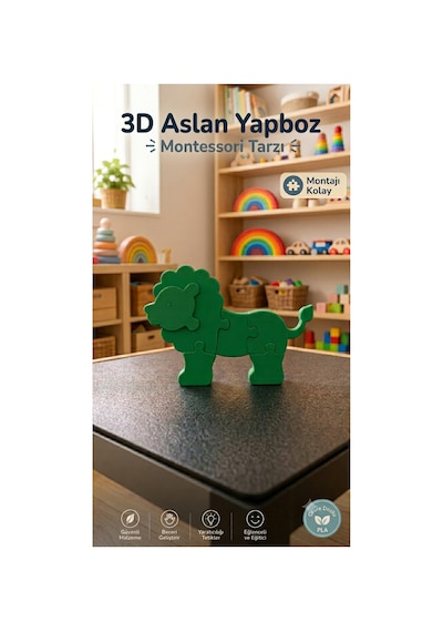 Organik İçerikli 3d Aslan Yapboz - Sağlığa Uygun Montessori Eğitici Oyuncak