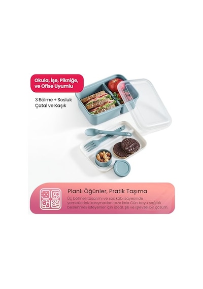 Hobby Life Lunch To Go 3 Bölmeli Beslenme Kabı Sosluklu, Sızdırmaz Kapak, Bpa İçermez, 920 Ml + 40 Ml Yeşil