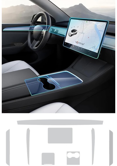 Novstrap Tesla Model Y/3 İle Uyumlu Trim Ve Ekran Koruyucu Film 8 Parça Şeffaf Araç İçi Ppf Kaplama