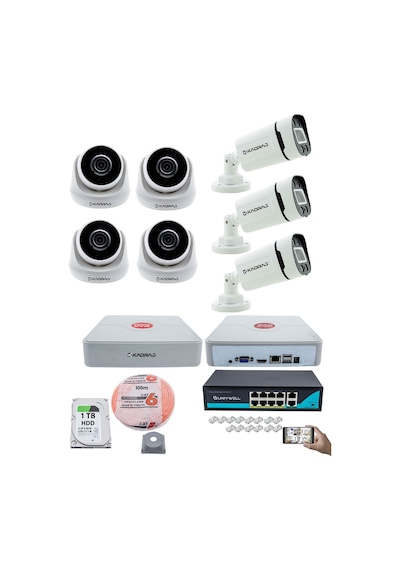 Ip Güvenlik Kamera Seti - 4 İç Mekan Ip Kamera, 3 Dış Mekan Ip Ka