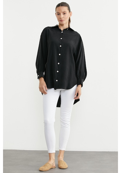 Sementa Tencel Arkası Uzun Oversize Gömlek - Siyah