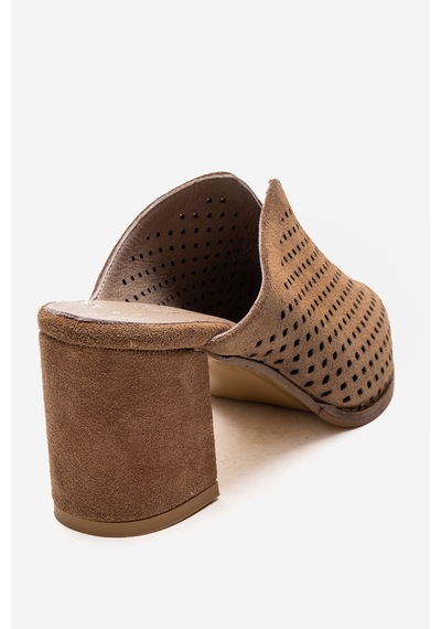 Luvishoes Toen Toprak Süet Hakiki Deri Kadın Kalın Topuklu Terlik