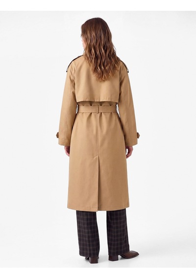 Koton Uzun Kollu Kemerli Çift Cepli Oversize Gabardin Kruvaze Trençkot Bej 7wak00236ew Ekru