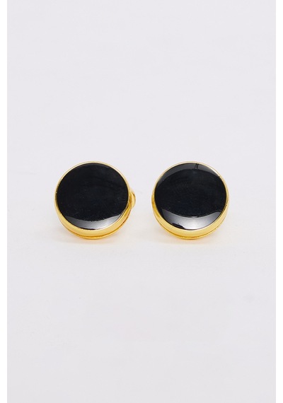 Erkek Oval Gold Detaylı Siyah Kol Düğmesi-46654