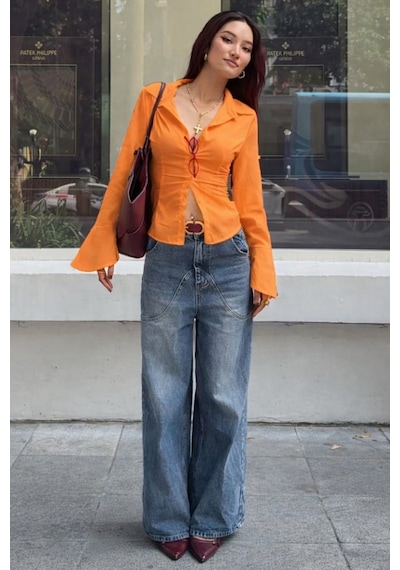 Madmext Turuncu Vücuda Oturan Slim Fit Kadın Gömlek Mg2659 Turuncu