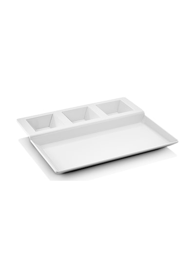 12 Adet 4 Bölmeli Melamin Sunum Bölmeli Kahvaltı Tabağı Sosluklu Tabldot Tepsi - Kırmızı 27x23 Cm Bö Beyaz