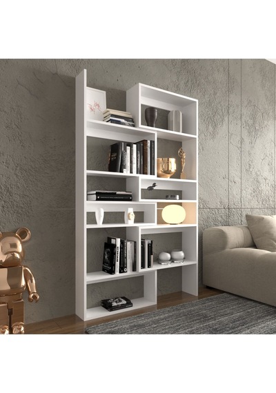 Avole Flat Çok Raflı Geniş Kitaplık Traverten Desenli Traverten