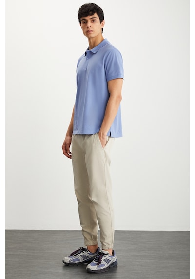 Grimelange Tarnex Erkek %100 Pamuk Kısa Kollu Regular Fit Mavi Polo Yaka T-shirt