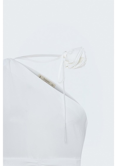 Sateen Çiçek Detaylı Bluz - Ekru-137863