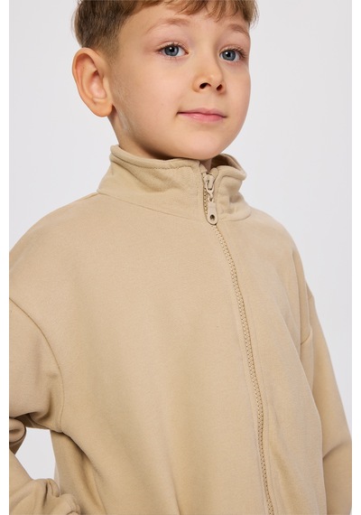 Panço Erkek Çocuk Fermuarlı Bej Sweatshirt Krem