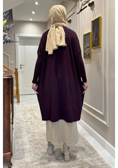 Rabia Şamlı Melda Triko Tunik Mürdüm Normal