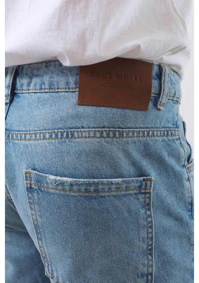 Blue White Erkek Yırtık Detaylı Jean Pantolon Mavi