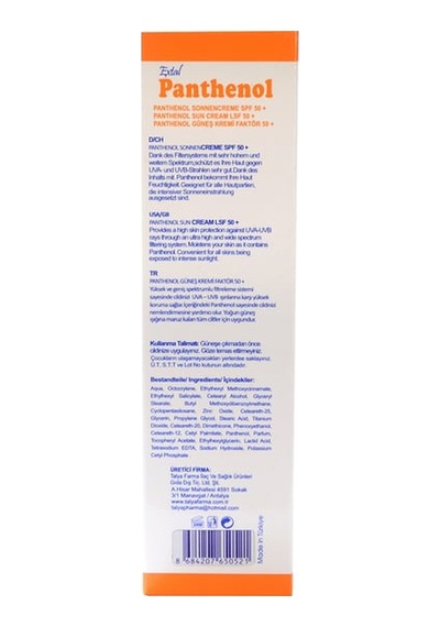 Panthenol Güneş Kremi Uvb Uva Spf 50 100 Ml 10'li Paket
