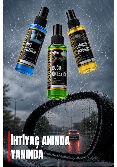 Kışlık 3'lü Oto Bakım Sprey Set Buğu Önleyici Buz Cözücü Yağmur Kaydırıcı 3x125ml